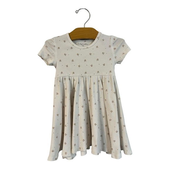 Lovely Little Short Sleeve Dress Tan Blossom Floral 36 Months 3T Cotton - Picture 2 of 5